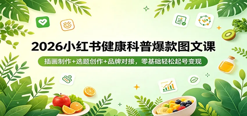 2026小红书健康科普爆款图文课：插画制作+选题创作+品牌对接，零基础轻松起号变现-温久网络