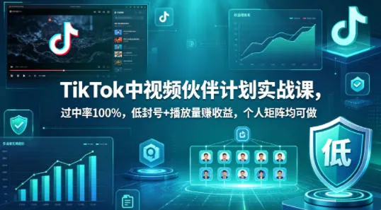 TikTok中视频伙伴计划实战课，过中率100%，低封号+播放量賺收益，个人矩阵均可做-温久网络
