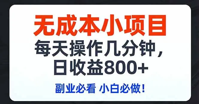 （17447期）无成本小项目,每天操作几分钟,日收益800+ 副业必看 小白必做！-温久网络