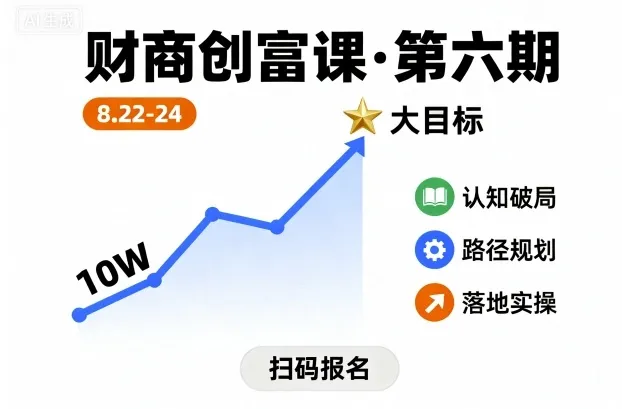 财商创富课第六期8月22-24号，如何从10W起步，一步步实现大目标-温久网络