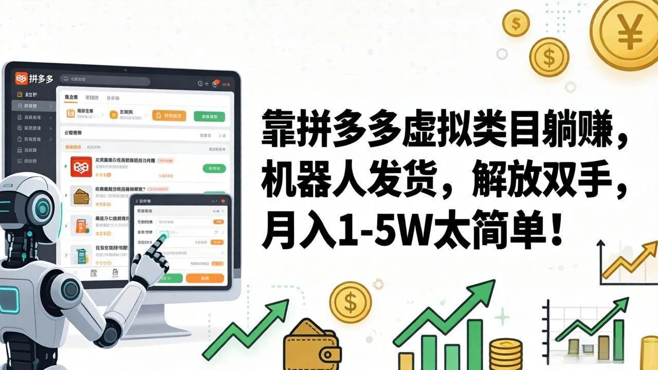 （17797期）靠拼多多虚拟类目躺赚，机器人发货，解放双手，月入 1‑5W 太简单！-温久网络