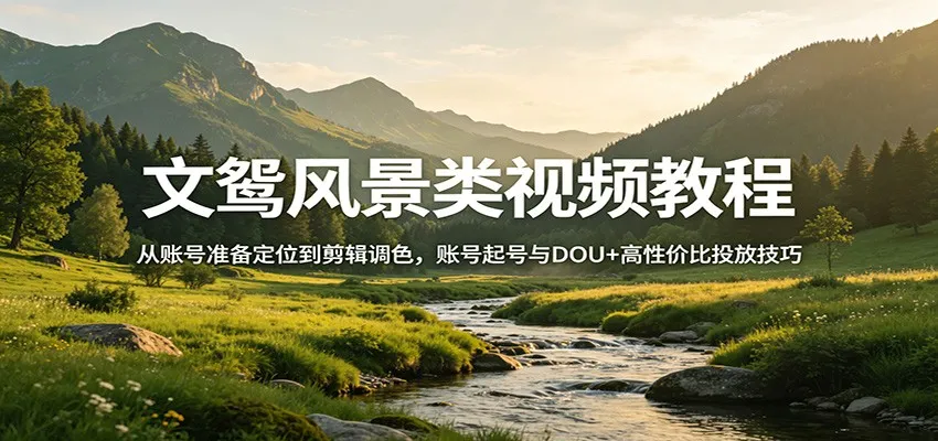 文鸳风景类视频教程：从账号准备定位到剪辑调色，账号起号与DOU+高性价比投放技巧-温久网络