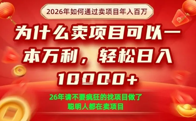一单净利润1K+，26年想年入100个W，死磕卖项目就够了【揭秘】-温久网络