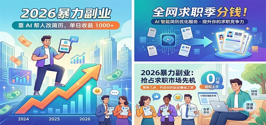 2026暴力副业：靠AI帮人改简历，单日收益1000+，全网求职季分钱-温久网络