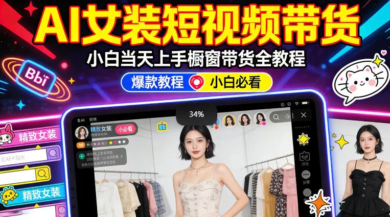 AI女装短视频橱窗带货：小白零门槛当天上手，高佣金爆款轻松賺！-温久网络