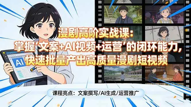 （17461期）漫剧高阶实战课：掌握“文案+AI视频+运营”的闭环能力，快速批量产出高质量漫剧短视频-温久网络