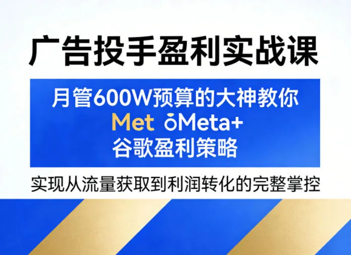 广告投手盈利实战课，月管600W预算的大神教你Meta+谷歌盈利策略，实现从流量获取到利润转化的完整掌控-温久网络