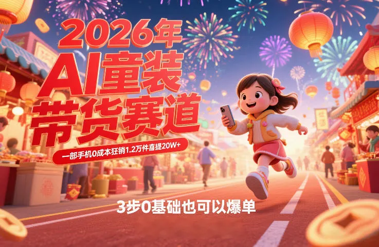 AI童装新春带货赛道，一部手机0成本狂销1.2万件喜提20W+，3步0基础也可以爆单-温久网络
