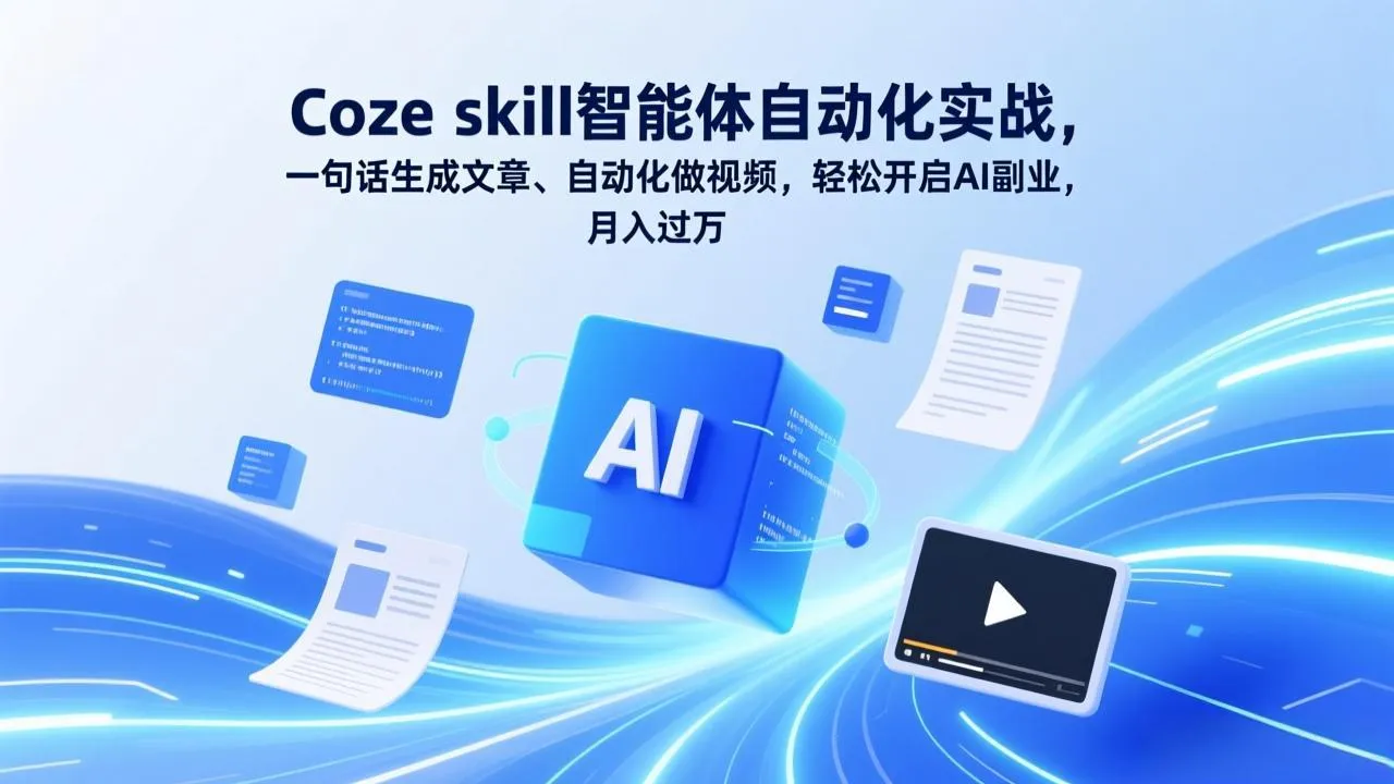 Coze skill智能体自动化实战，一句话生成文章、自动化做视频，轻松开启AI副业，月入过万-温久网络