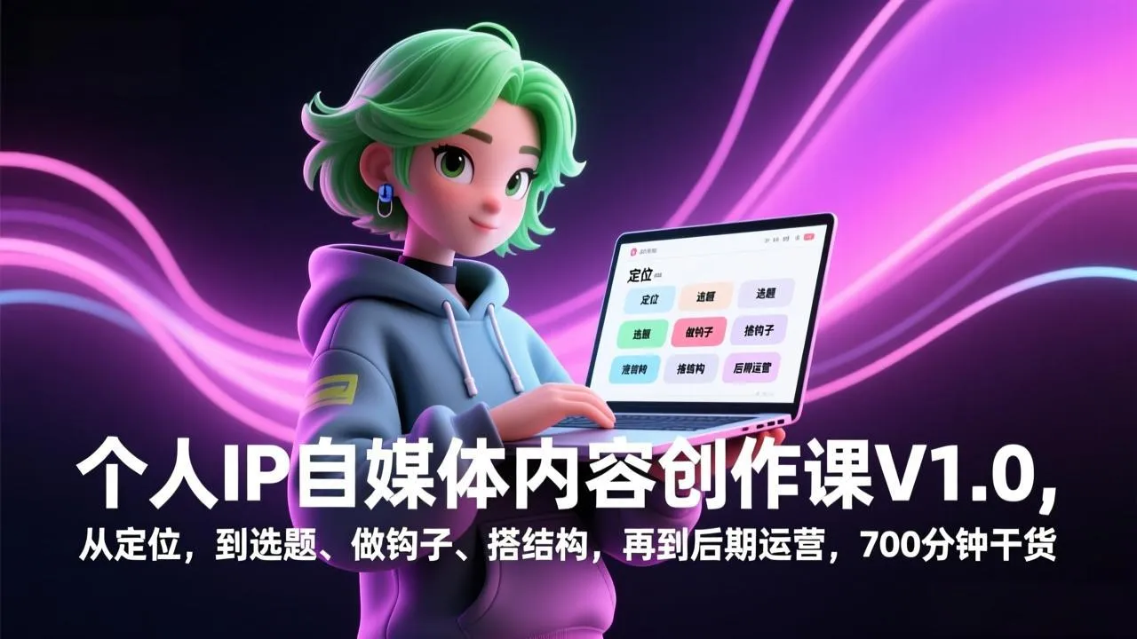 个人IP自媒体内容创作课V1.0，从定位，到选题、做钩子、搭结构，再到后期运营，700分钟干货-温久网络