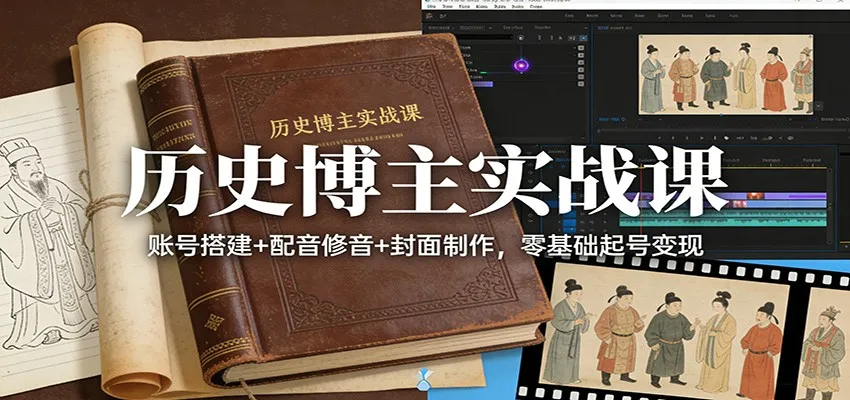 历史博主实战课：账号搭建+配音修音+封面制作，零基础起号变现-温久网络