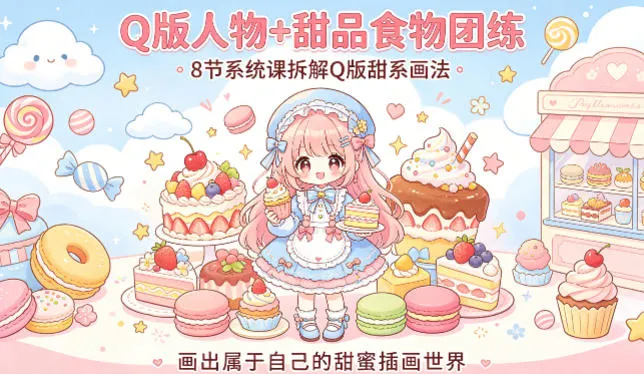 Q版人物+甜品食物团练，8节系统课拆解Q版甜系画法，画出属于自己的甜蜜插画世界-温久网络