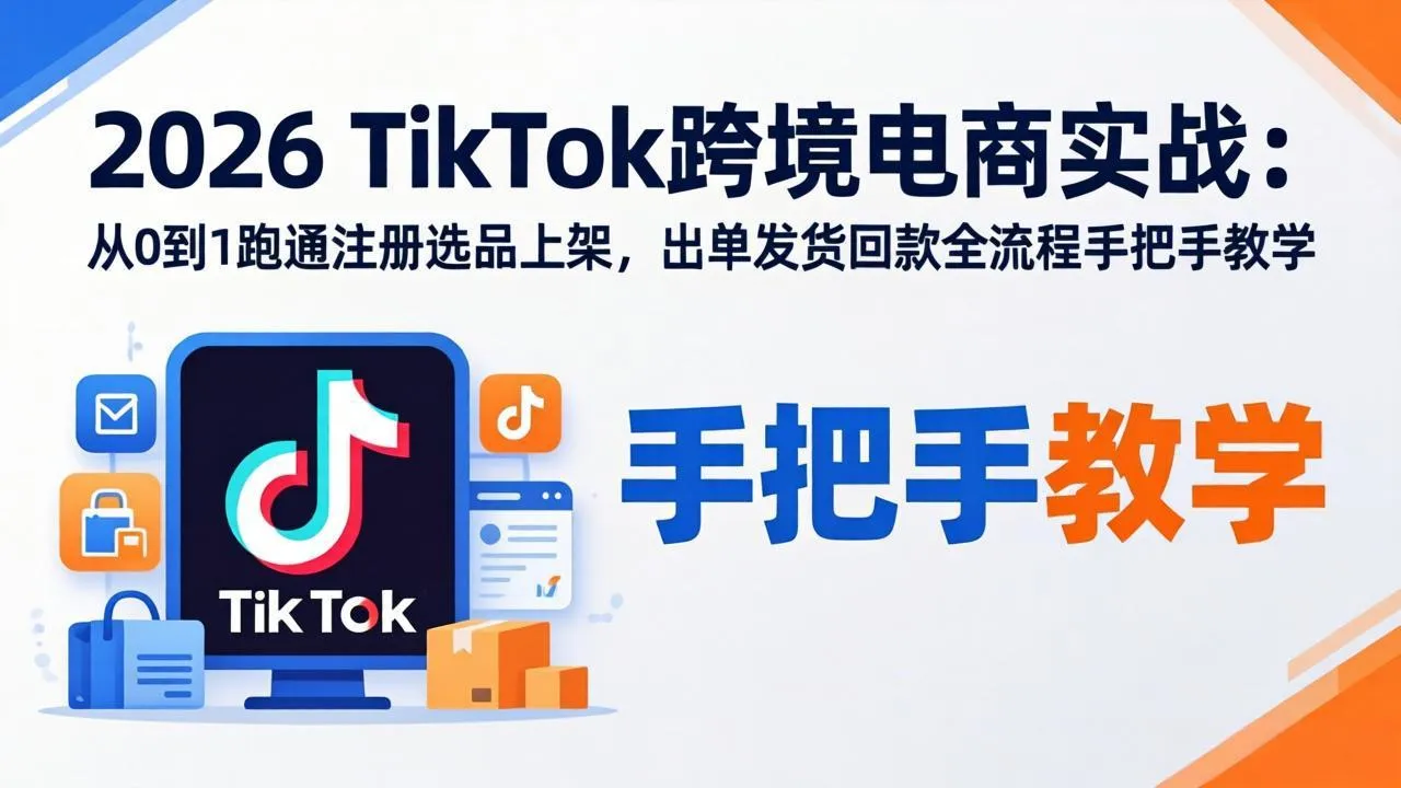 2026TikTok跨境电商实战：从0到1跑通注册选品上架，出单发货回款全流程手把手教学-温久网络