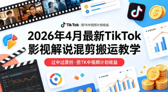 26年4月最新TikTok影视解说混剪搬运教学，过中过原创，撸TK中视频计划收益-温久网络