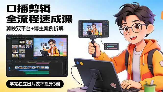 （17420期）口播剪辑全流程速成课，剪映双平台+博主案例拆解，学完独立出片效率提升3倍-温久网络
