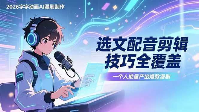 （17477期）2026字字动画AI漫剧制作-1期，选文配音剪辑技巧全覆盖，一个人就能批量产出爆款漫剧-温久网络