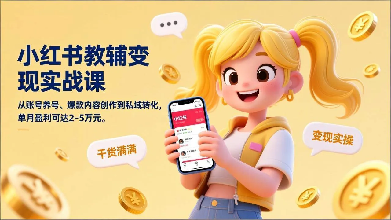 （17334期）小红书教辅变现实战课，从账号养号、爆款内容创作到私域转化，单月盈利可达2-5万元-温久网络