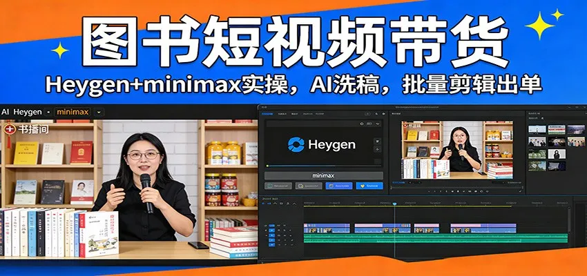 图书短视频带货：Heygen+minimax实操，AI洗稿 ，批量剪辑出单-温久网络