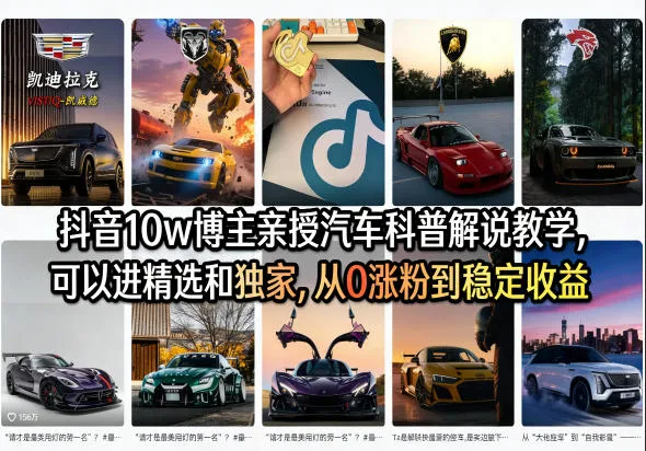 抖音10w博主亲授汽车科普解说教学，可以进精选和独家，从0涨粉到稳定收益(详细视频课程+1T素材)-温久网络