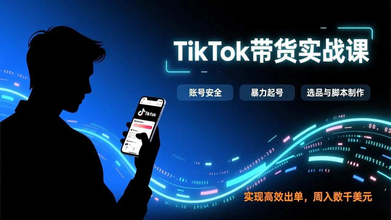 TikTok带货实战课，涵盖账号安全、暴力起号、选品与脚本制作，实现高效出单，周入数千美元-温久网络