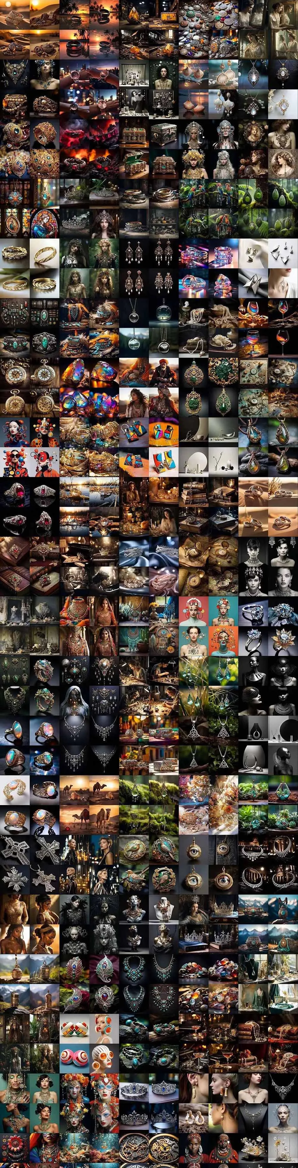 460+专业Midjourney珠宝摄影AI提示词+成效果图，戒指/项链/耳环/手链/宝石/及奢侈配饰等全品类