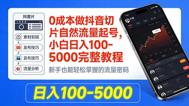 0成本做抖音切片自然流量起号，小白日入100-5000完整教程-温久网络