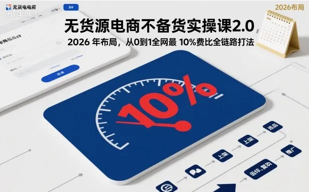 无货源电商不备货实操课2.0，2026年布局，从0到1全网最低10%费比全链路打法【更新26年4月】-温久网络