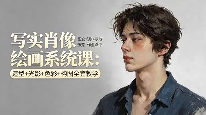 写实肖像绘画系统课：造型+光影+色彩+构图全套教学，配套笔刷+示范+作业点评-温久网络
