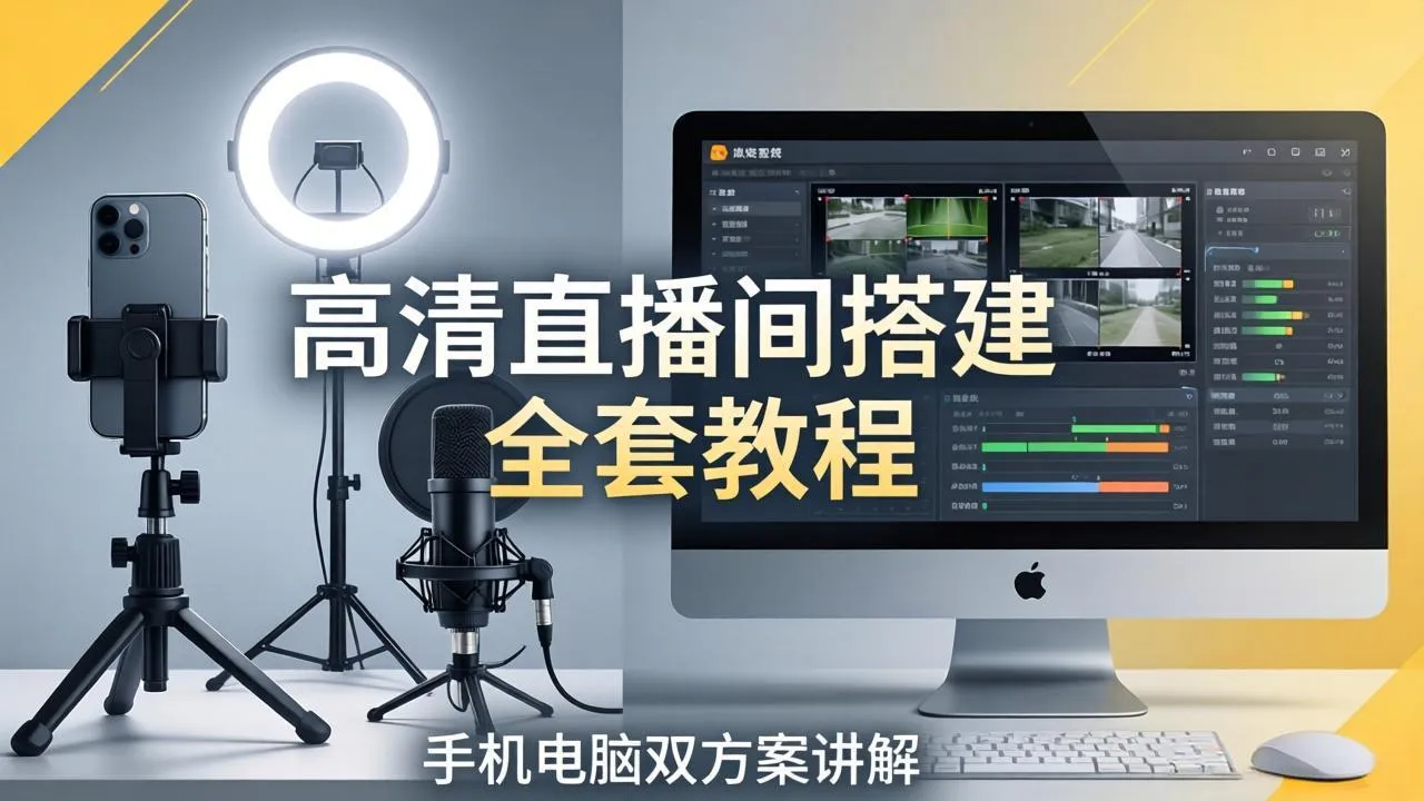 高清直播间搭建全套教程，手机电脑双方案讲解，设备选型调试多机位实操教学-温久网络