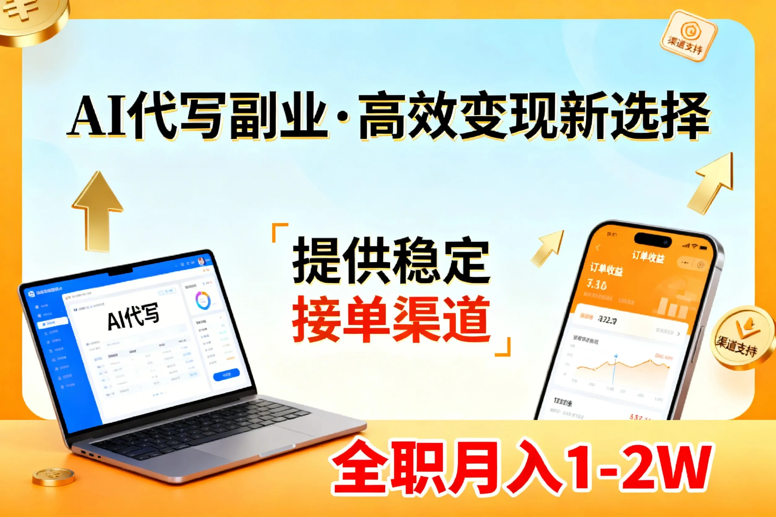 AI代写副业，高效变现，提供渠道，永不失业副业兼职 全职月入1-2W【SOP手册】-温久网络